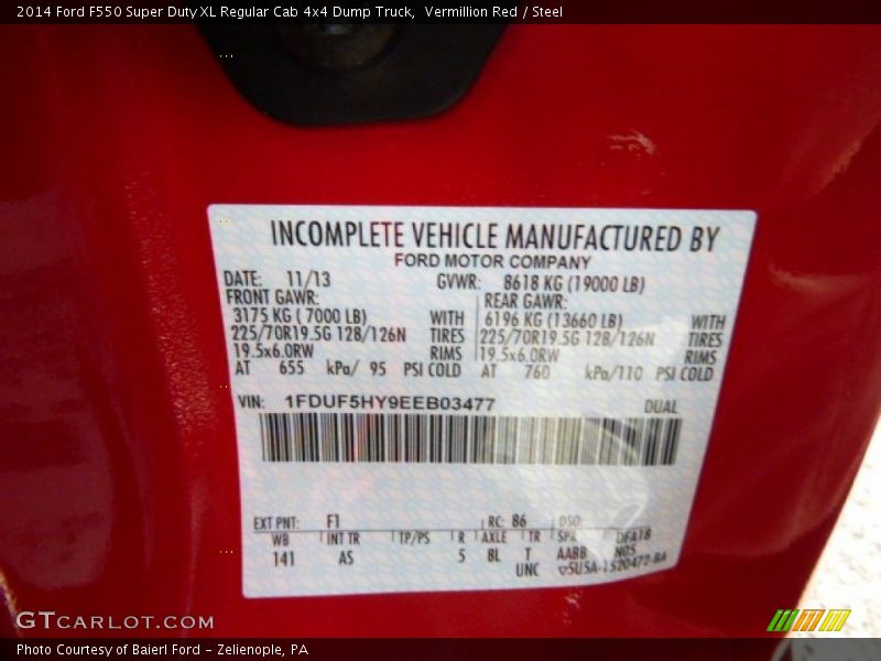 Vermillion Red / Steel 2014 Ford F550 Super Duty XL Regular Cab 4x4 Dump Truck