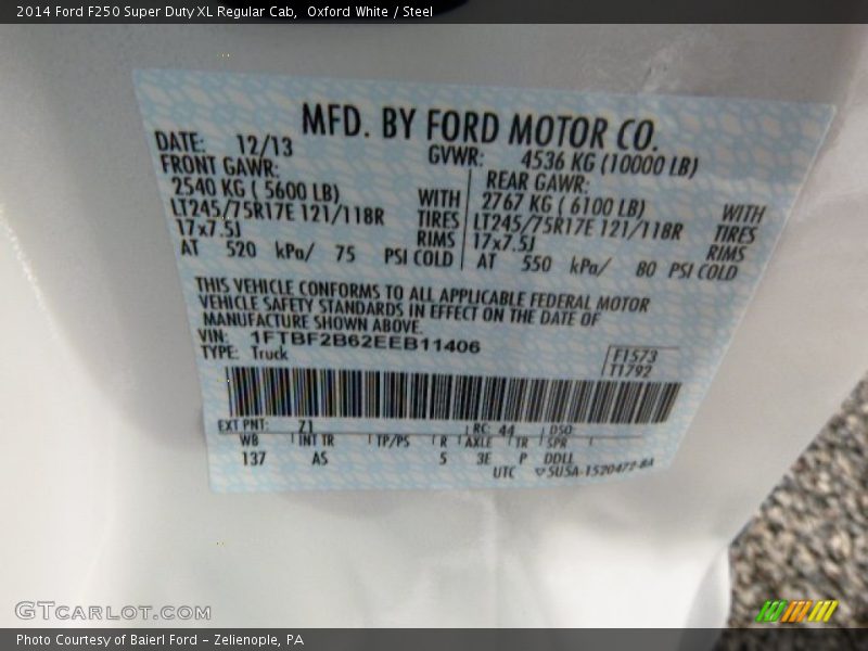 Oxford White / Steel 2014 Ford F250 Super Duty XL Regular Cab