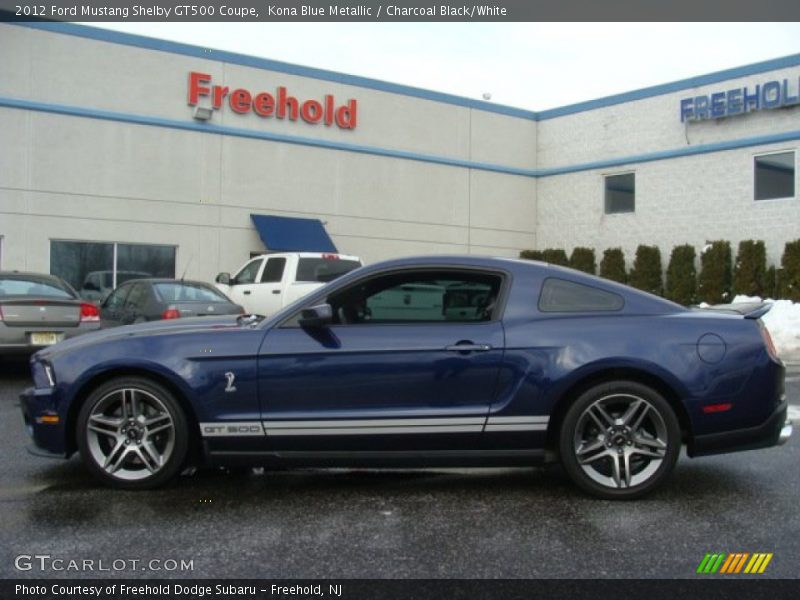 Kona Blue Metallic / Charcoal Black/White 2012 Ford Mustang Shelby GT500 Coupe