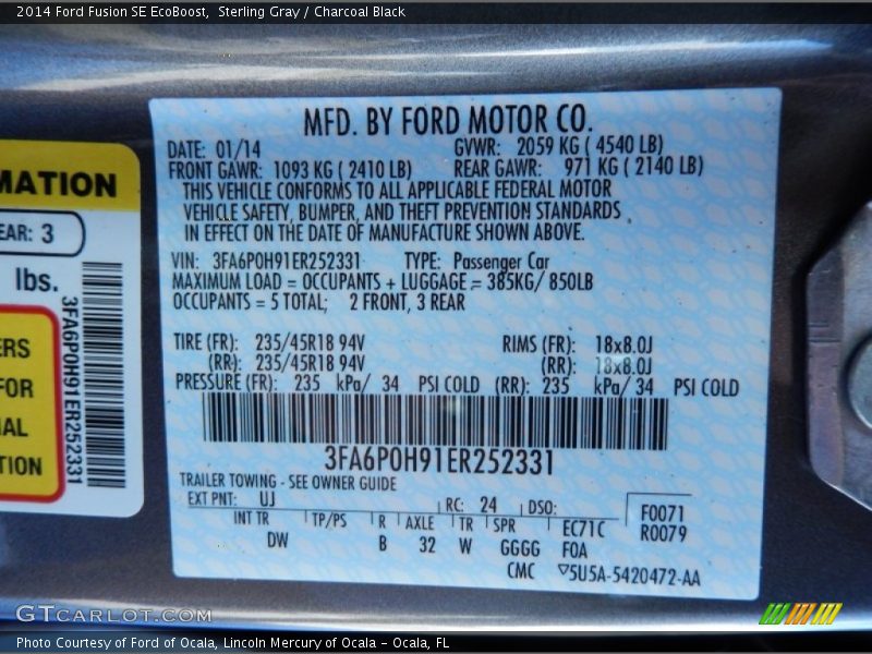 Sterling Gray / Charcoal Black 2014 Ford Fusion SE EcoBoost