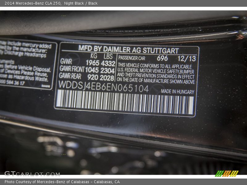 Night Black / Black 2014 Mercedes-Benz CLA 250