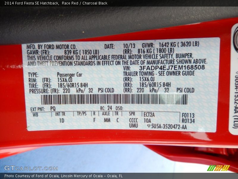 Race Red / Charcoal Black 2014 Ford Fiesta SE Hatchback