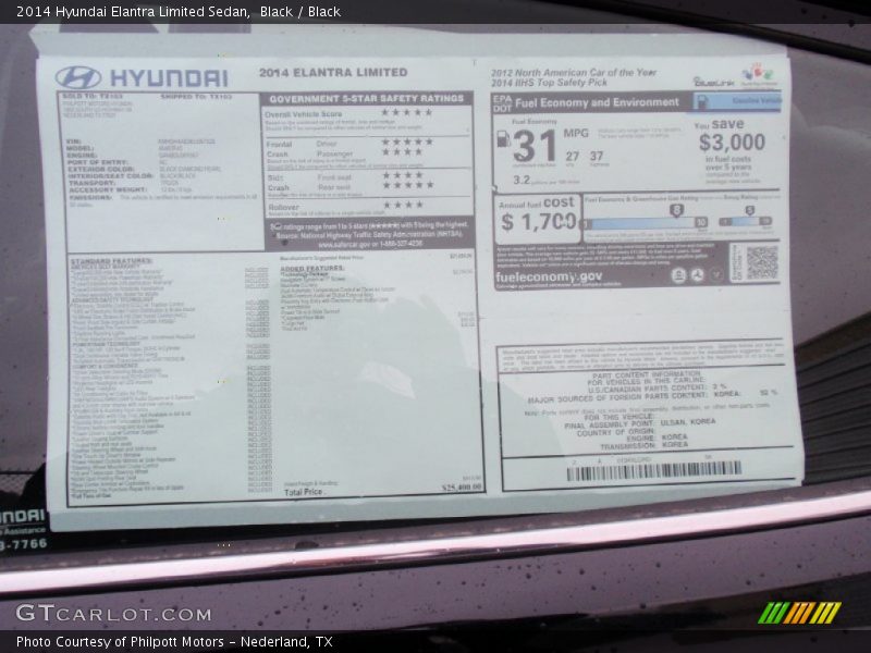  2014 Elantra Limited Sedan Window Sticker