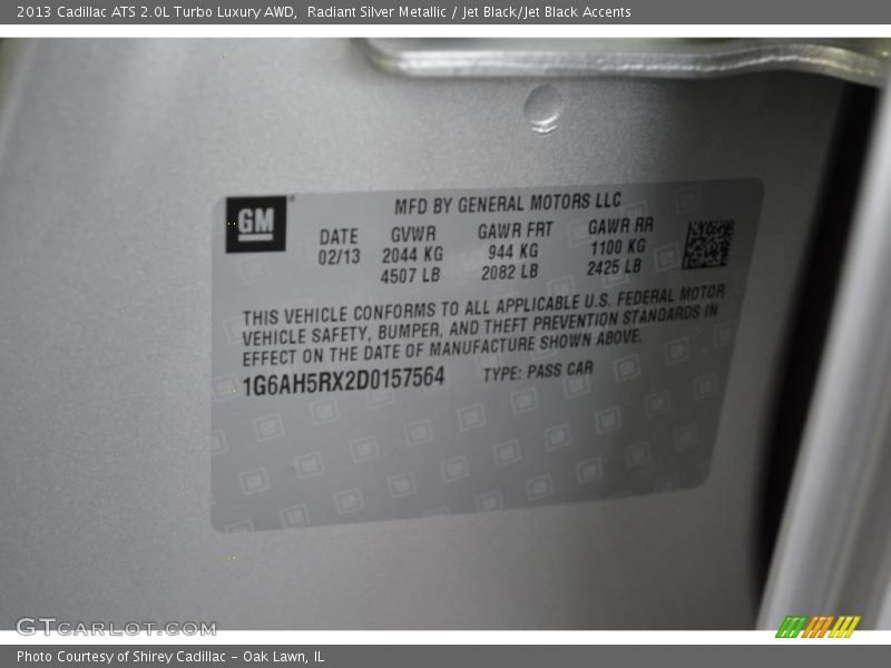 Radiant Silver Metallic / Jet Black/Jet Black Accents 2013 Cadillac ATS 2.0L Turbo Luxury AWD