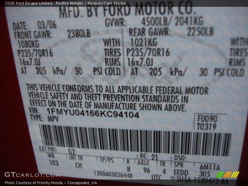 Redfire Metallic / Medium/Dark Pebble 2006 Ford Escape Limited