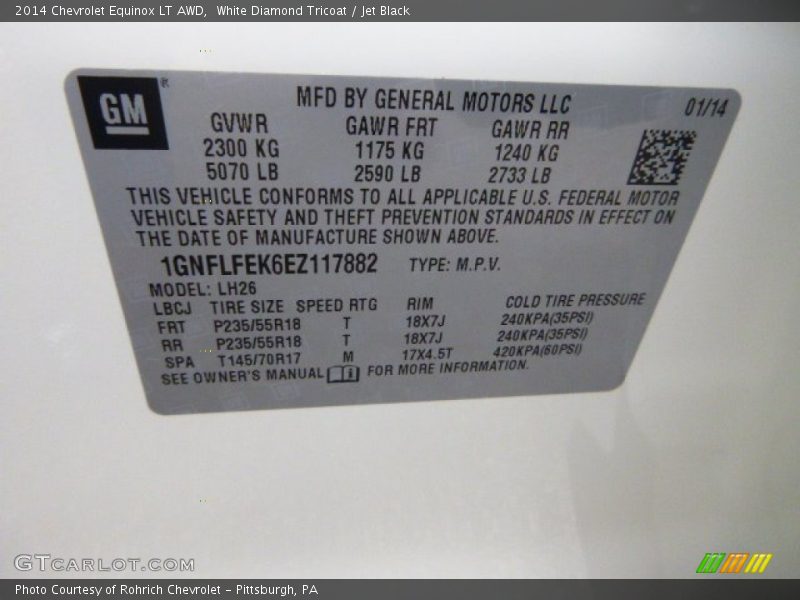 White Diamond Tricoat / Jet Black 2014 Chevrolet Equinox LT AWD