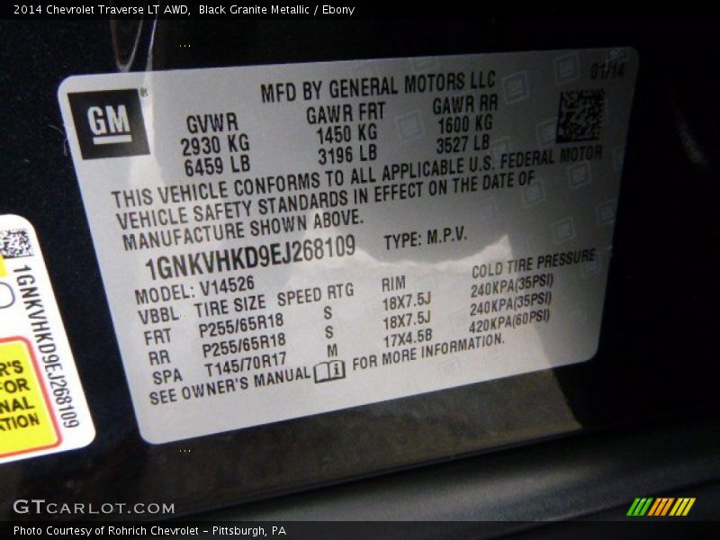 Black Granite Metallic / Ebony 2014 Chevrolet Traverse LT AWD