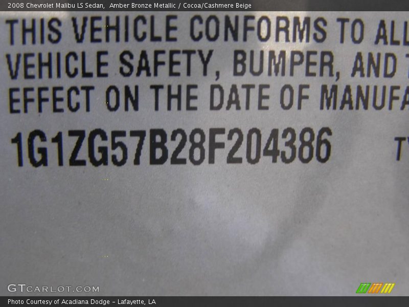 Amber Bronze Metallic / Cocoa/Cashmere Beige 2008 Chevrolet Malibu LS Sedan