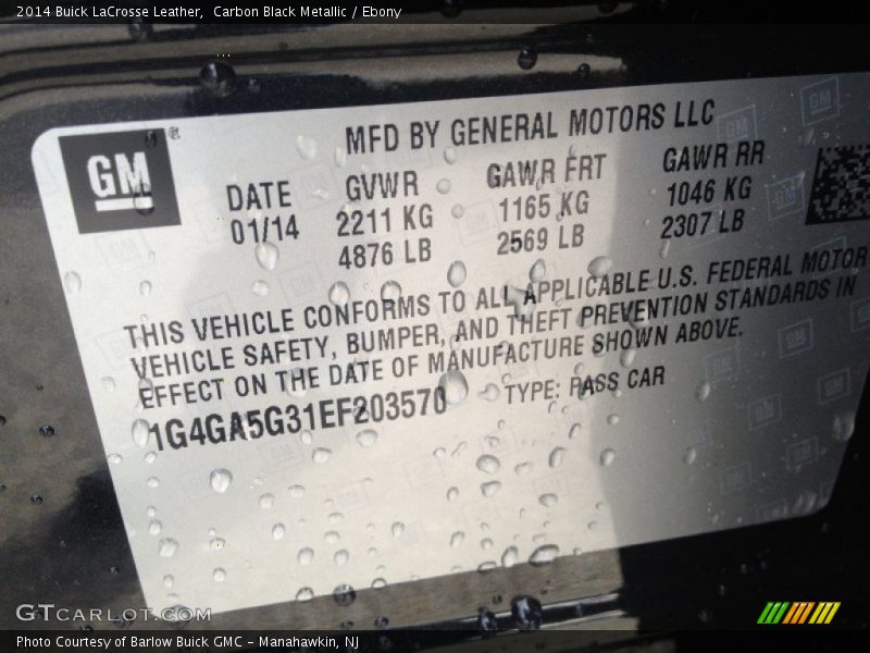 Carbon Black Metallic / Ebony 2014 Buick LaCrosse Leather