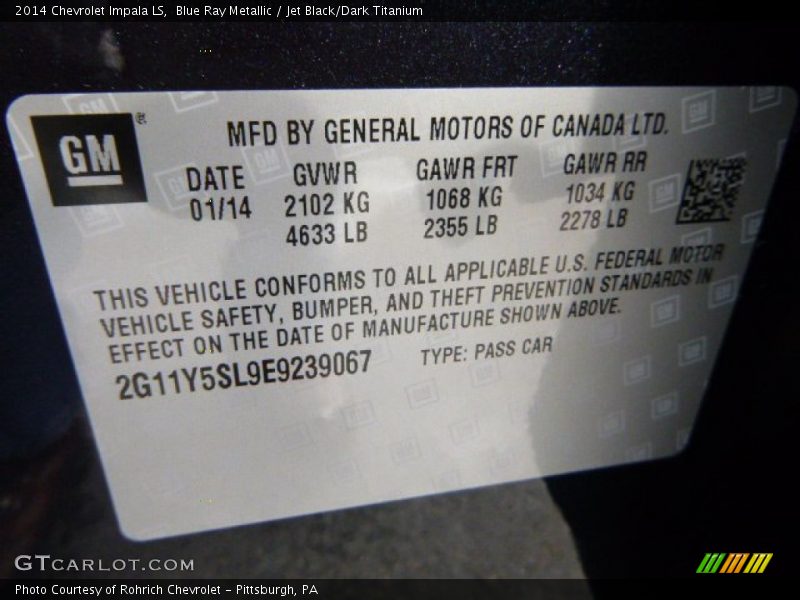 Blue Ray Metallic / Jet Black/Dark Titanium 2014 Chevrolet Impala LS