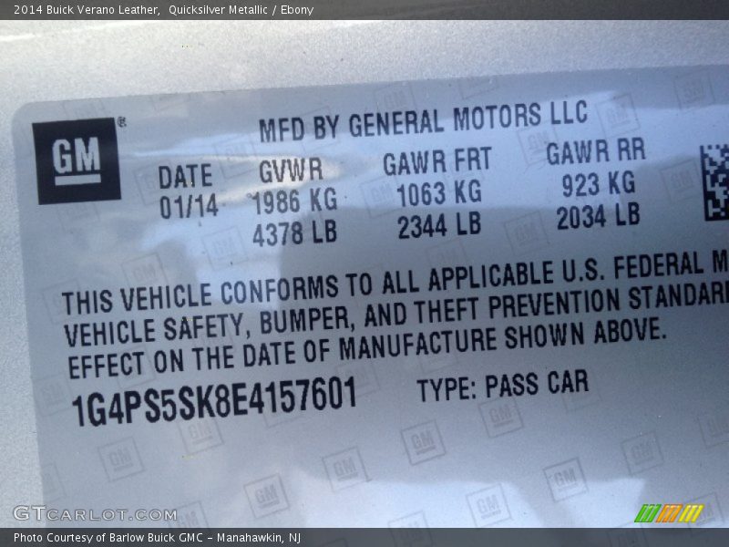 Quicksilver Metallic / Ebony 2014 Buick Verano Leather