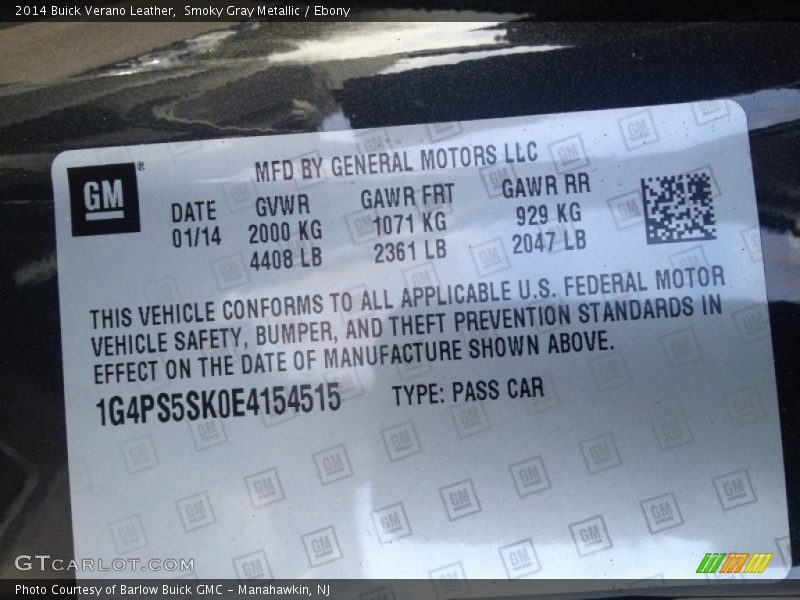 Smoky Gray Metallic / Ebony 2014 Buick Verano Leather