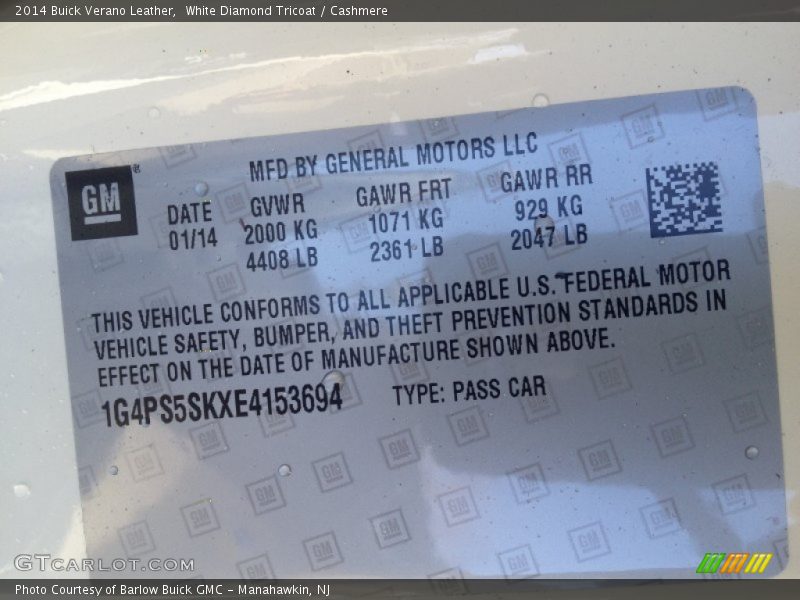 White Diamond Tricoat / Cashmere 2014 Buick Verano Leather