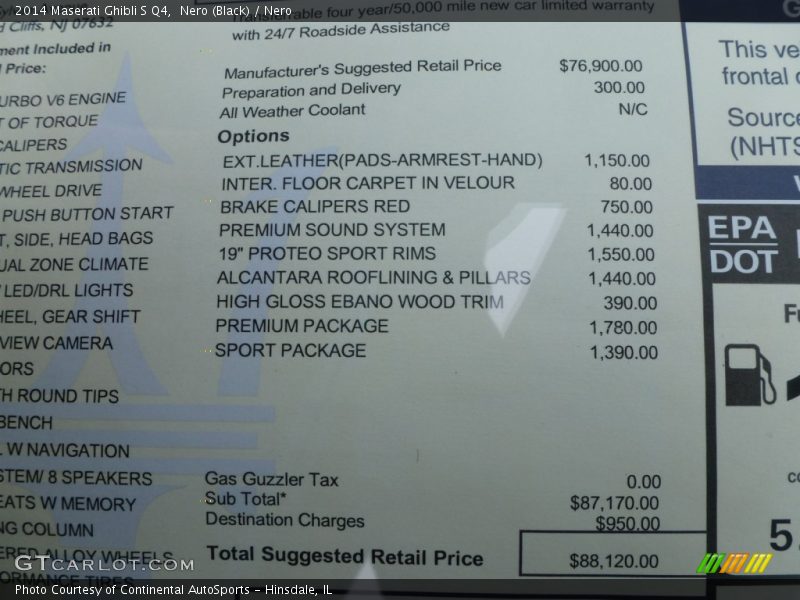  2014 Ghibli S Q4 Window Sticker