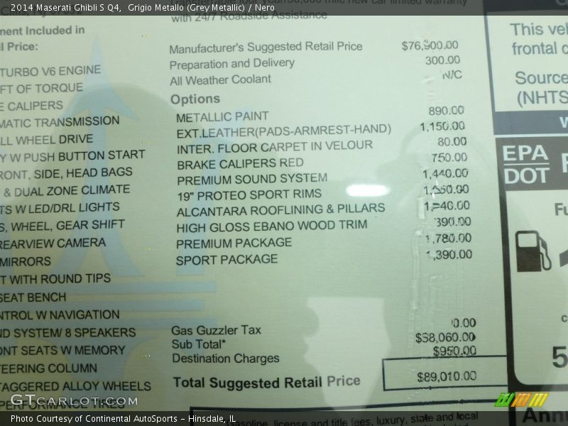  2014 Ghibli S Q4 Window Sticker