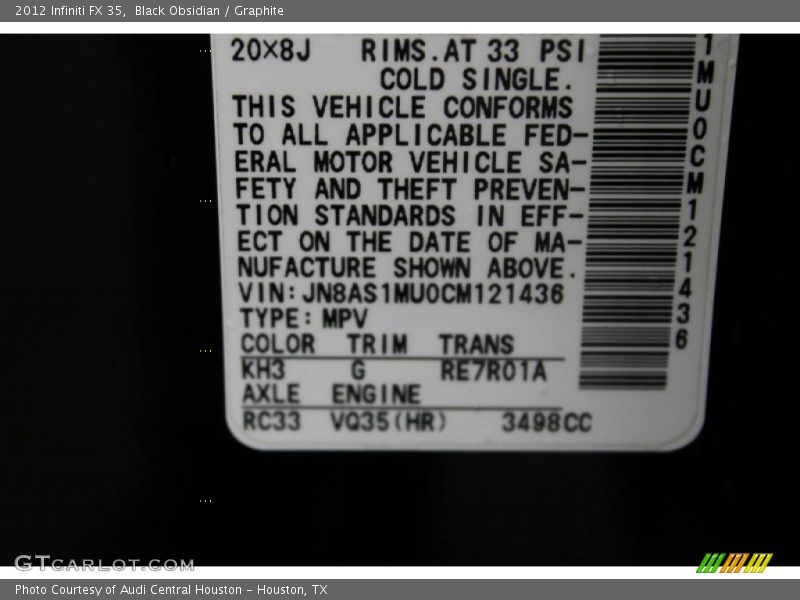 Black Obsidian / Graphite 2012 Infiniti FX 35