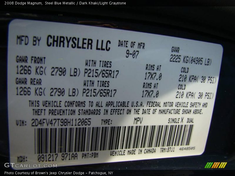 Steel Blue Metallic / Dark Khaki/Light Graystone 2008 Dodge Magnum