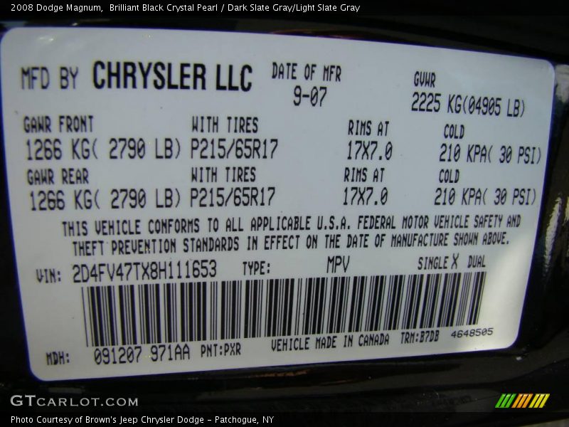 Brilliant Black Crystal Pearl / Dark Slate Gray/Light Slate Gray 2008 Dodge Magnum