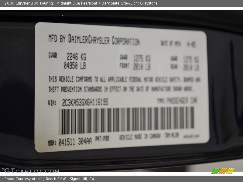 Midnight Blue Pearlcoat / Dark Slate Gray/Light Graystone 2006 Chrysler 300 Touring