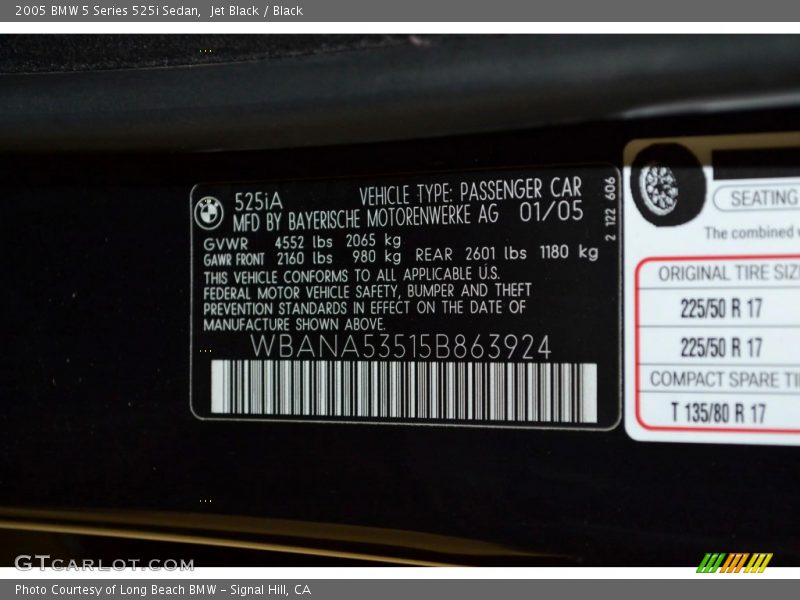 Jet Black / Black 2005 BMW 5 Series 525i Sedan