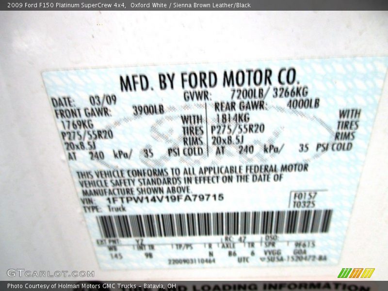 Oxford White / Sienna Brown Leather/Black 2009 Ford F150 Platinum SuperCrew 4x4