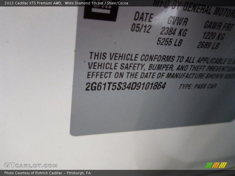 White Diamond Tricoat / Shale/Cocoa 2013 Cadillac XTS Premium AWD
