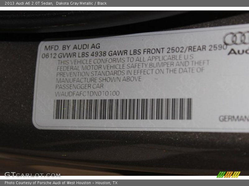 Dakota Gray Metallic / Black 2013 Audi A6 2.0T Sedan