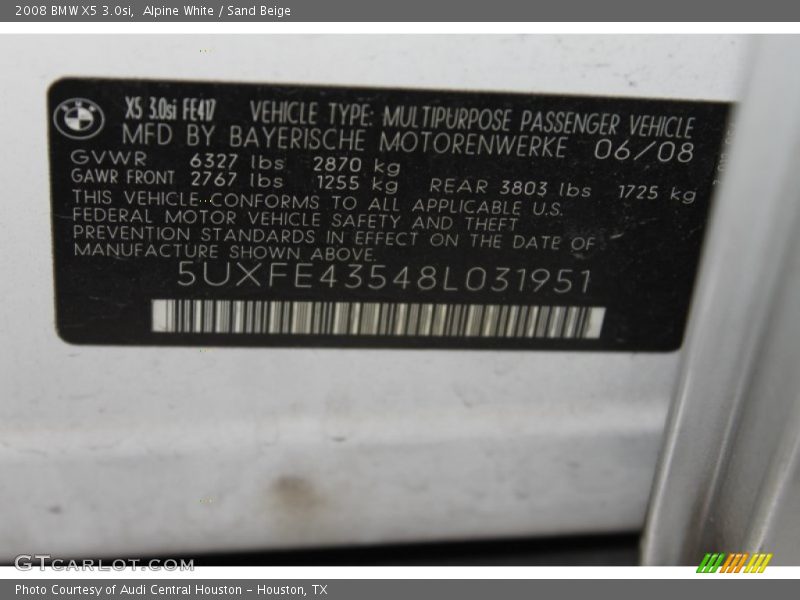 Alpine White / Sand Beige 2008 BMW X5 3.0si