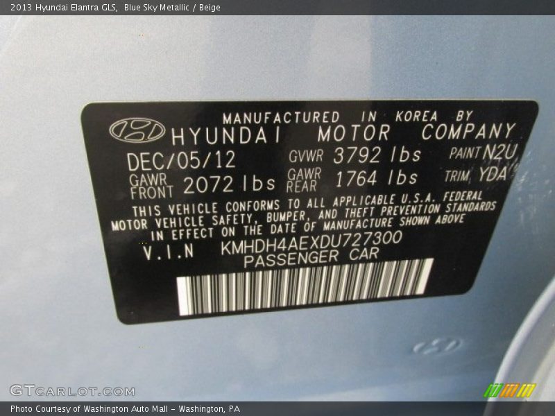 Blue Sky Metallic / Beige 2013 Hyundai Elantra GLS