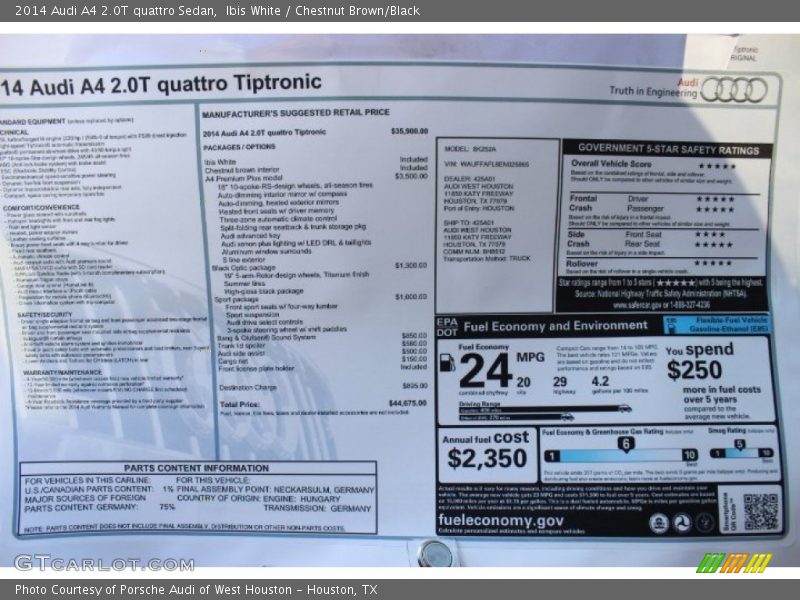 Ibis White / Chestnut Brown/Black 2014 Audi A4 2.0T quattro Sedan