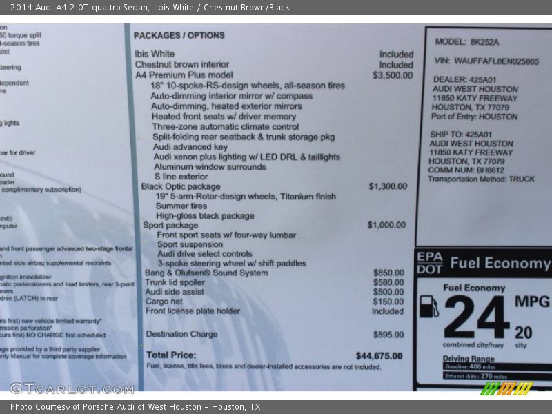 Ibis White / Chestnut Brown/Black 2014 Audi A4 2.0T quattro Sedan