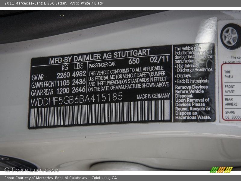 Arctic White / Black 2011 Mercedes-Benz E 350 Sedan