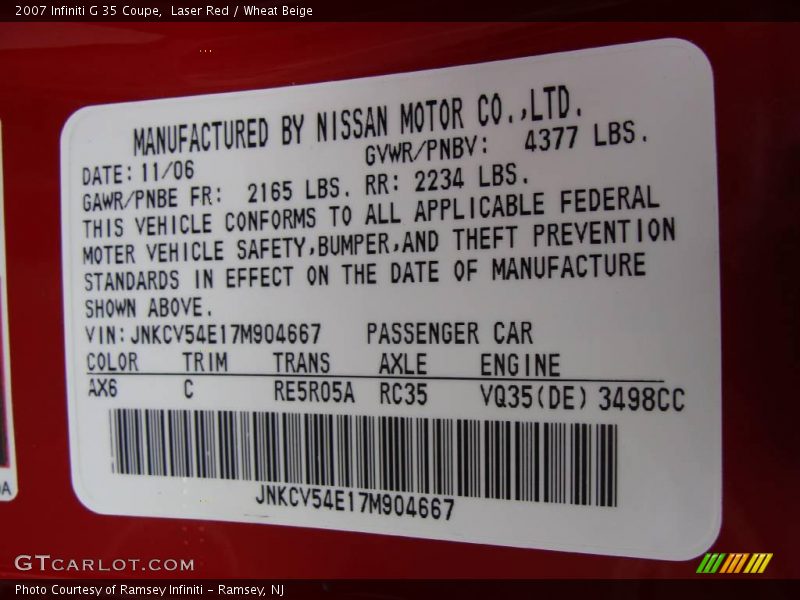 Laser Red / Wheat Beige 2007 Infiniti G 35 Coupe