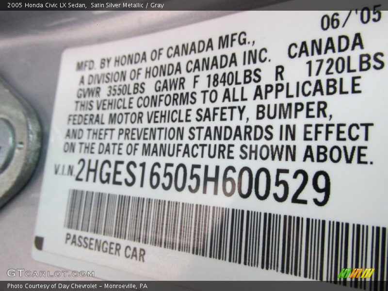 Satin Silver Metallic / Gray 2005 Honda Civic LX Sedan