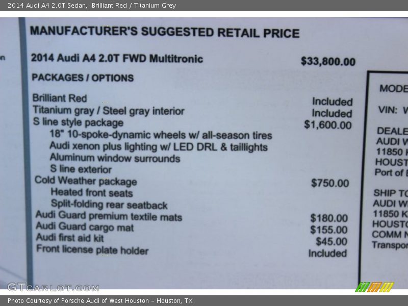 Brilliant Red / Titanium Grey 2014 Audi A4 2.0T Sedan