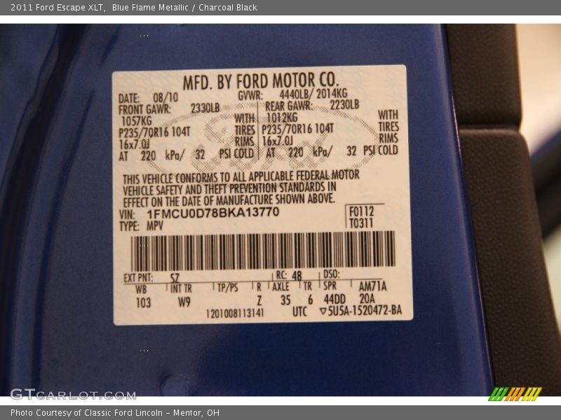 Blue Flame Metallic / Charcoal Black 2011 Ford Escape XLT