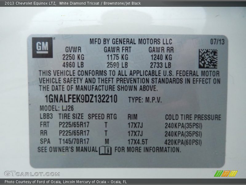 White Diamond Tricoat / Brownstone/Jet Black 2013 Chevrolet Equinox LTZ