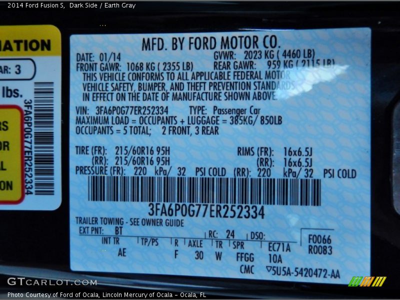 Dark Side / Earth Gray 2014 Ford Fusion S