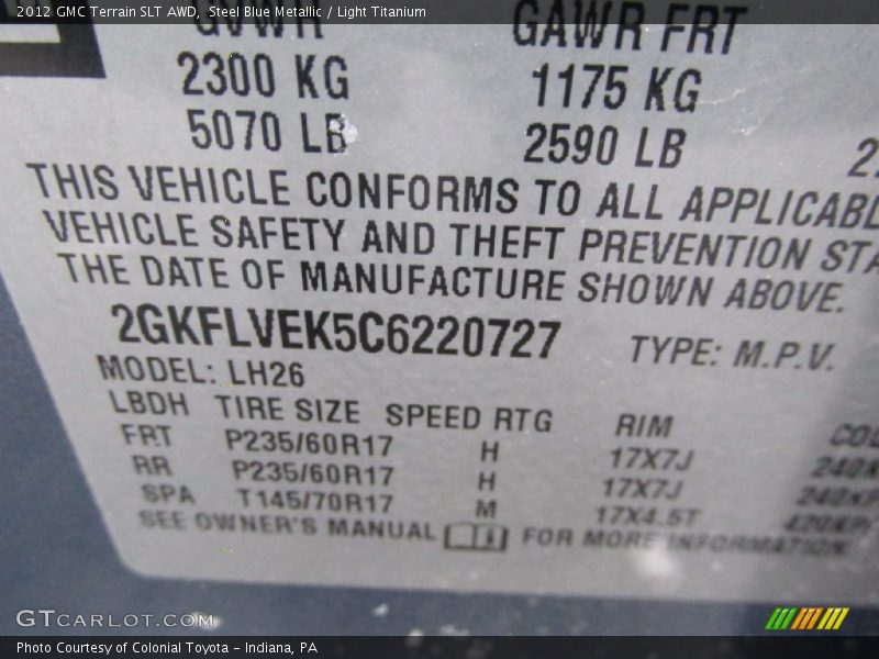 Steel Blue Metallic / Light Titanium 2012 GMC Terrain SLT AWD