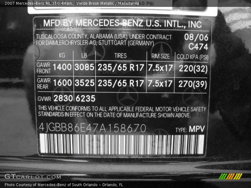 Verde Brook Metallic / Macadamia 2007 Mercedes-Benz ML 350 4Matic