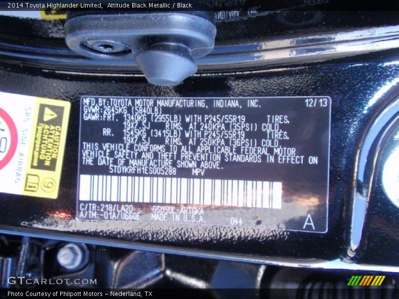Attitude Black Metallic / Black 2014 Toyota Highlander Limited