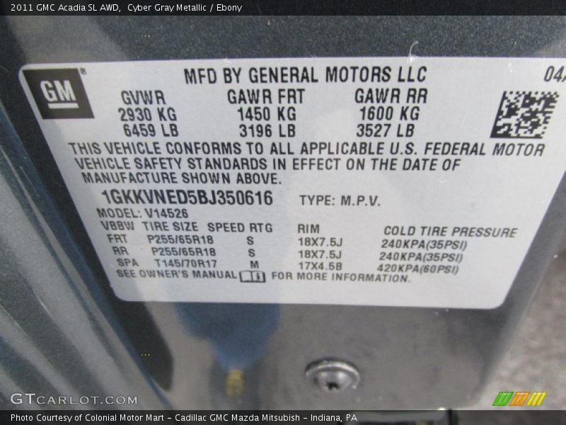 Cyber Gray Metallic / Ebony 2011 GMC Acadia SL AWD