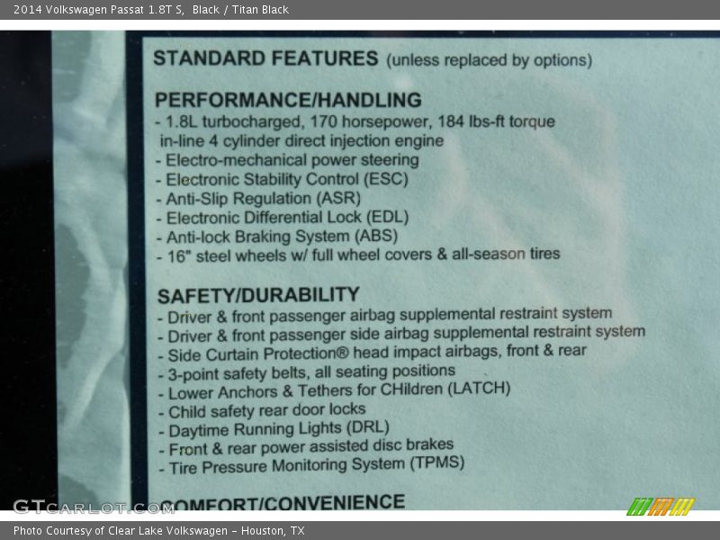 Black / Titan Black 2014 Volkswagen Passat 1.8T S