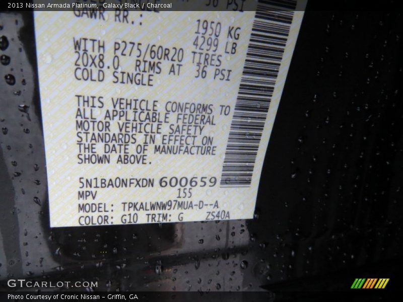 2013 Armada Platinum Galaxy Black Color Code G10