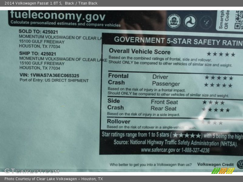 Black / Titan Black 2014 Volkswagen Passat 1.8T S