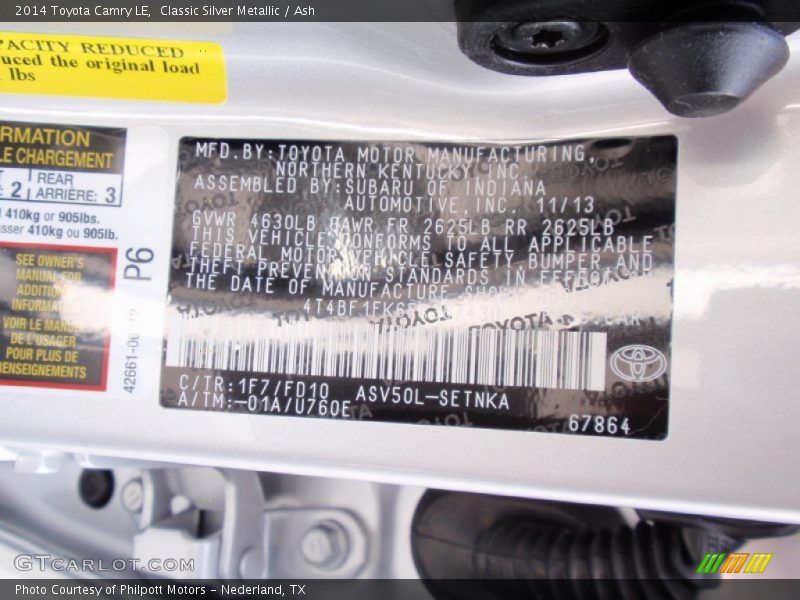 Classic Silver Metallic / Ash 2014 Toyota Camry LE