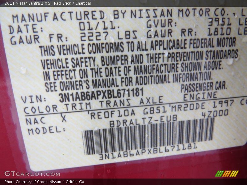 Red Brick / Charcoal 2011 Nissan Sentra 2.0 S