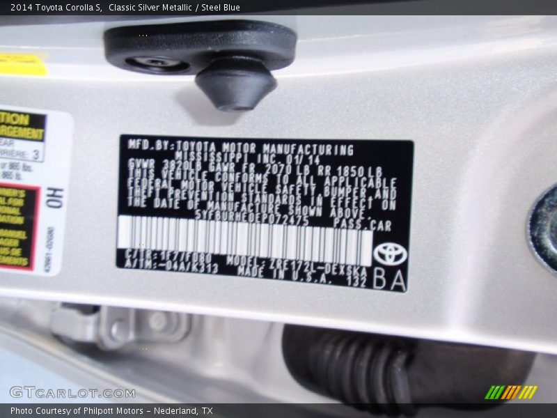 2014 Corolla S Classic Silver Metallic Color Code 1F7