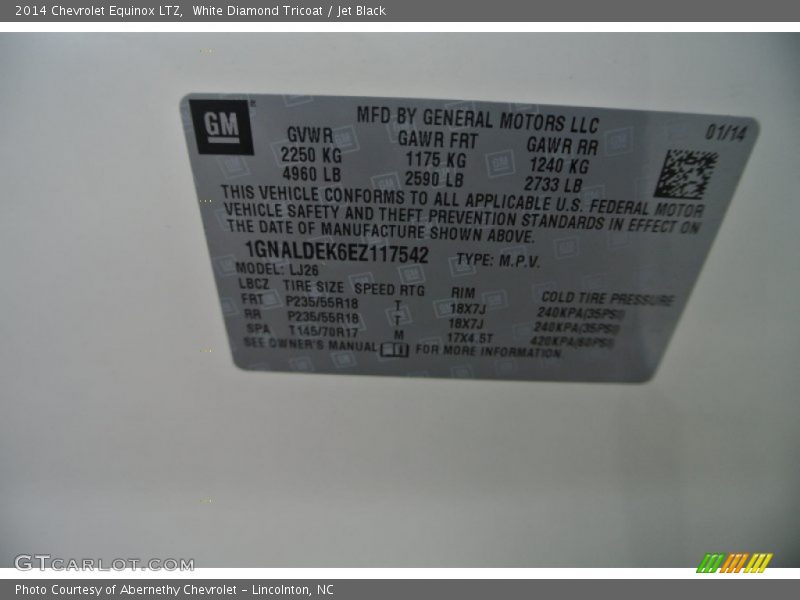 White Diamond Tricoat / Jet Black 2014 Chevrolet Equinox LTZ