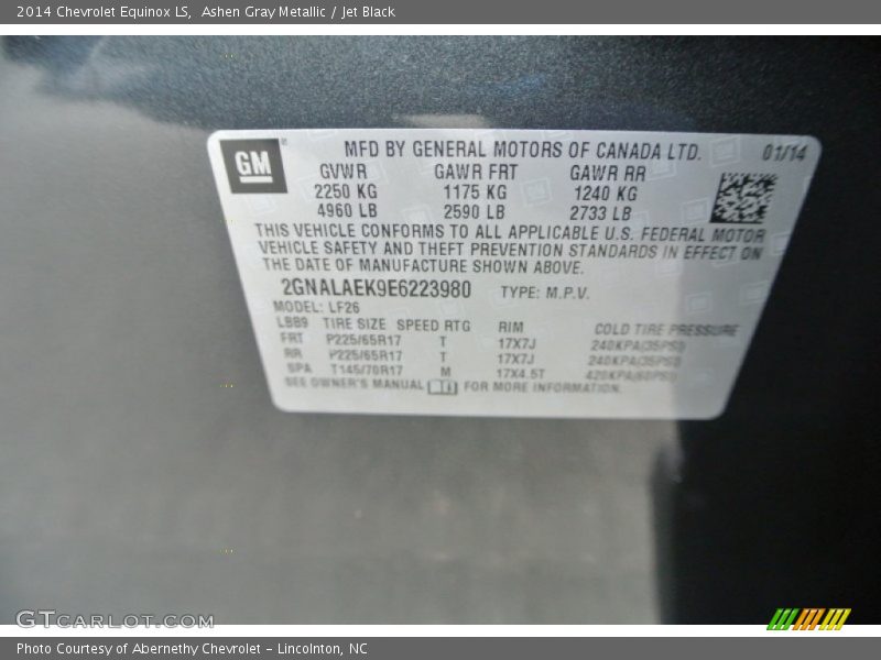Ashen Gray Metallic / Jet Black 2014 Chevrolet Equinox LS